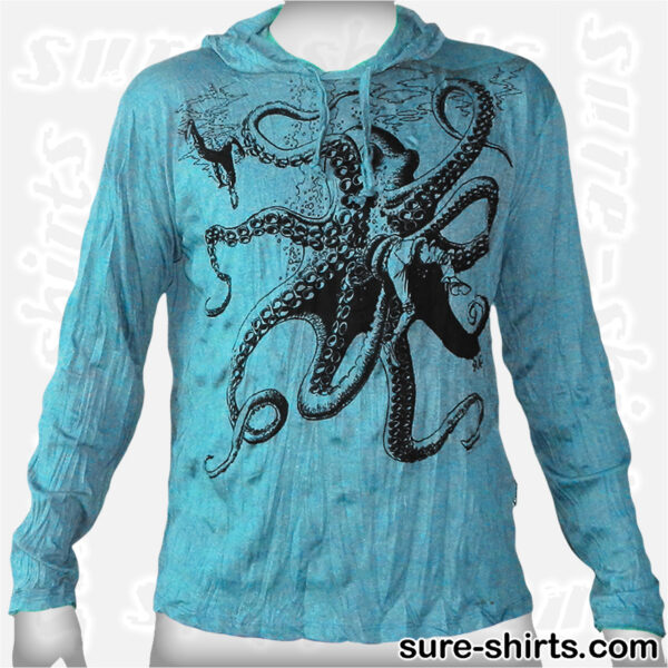 Octopus - Teal Long Sleeve Hoodie size L