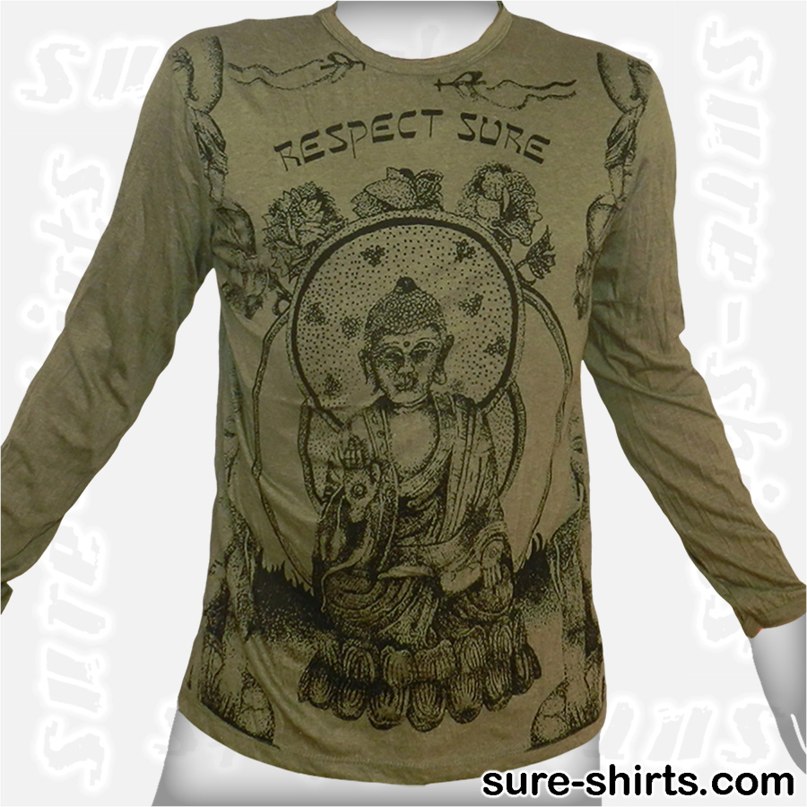 Buddha Respect - Olive Green Long Sleeve Shirt size M