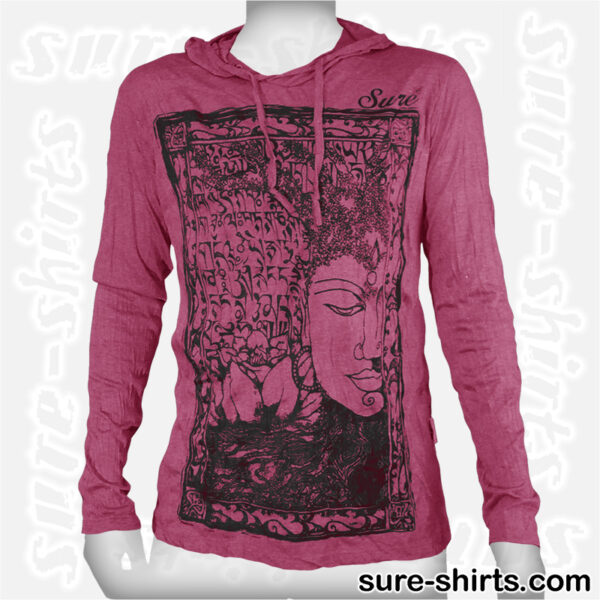 Buddha Tree Face - Ruby Red Long Sleeve Hoodie size M