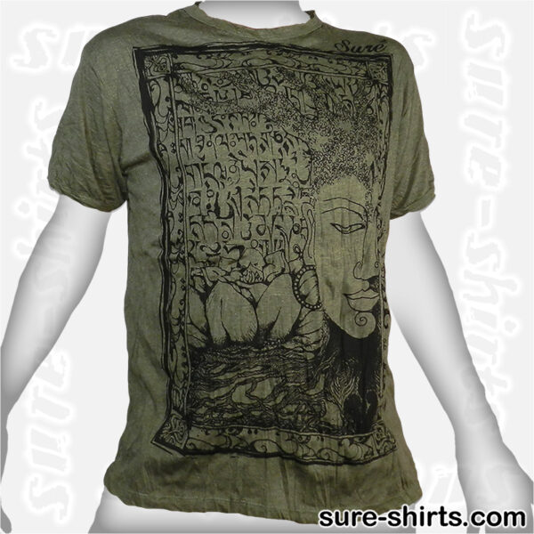 Buddha Tree Face - Olive Green Tee size L