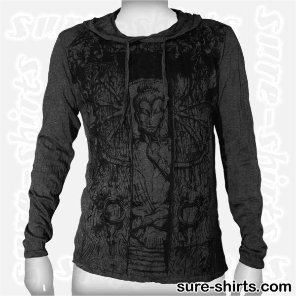 Buddha in Temple - Black Long Sleeve Hoodie size M