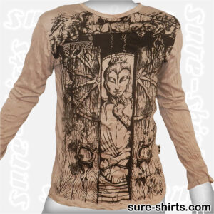 Buddha in Temple - Beige Long Sleeve Shirt size M