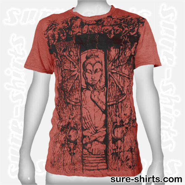 Buddha in Temple - Brown-Red Tee size M