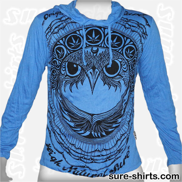 Cannabis Owl - Blue Long Sleeve Hoodie size M