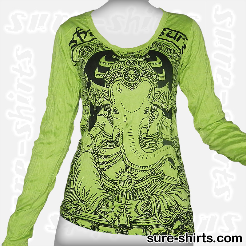 Cute Ganesha - Light Green Women Long Sleeve Shirt