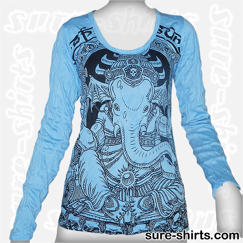 Cute Ganesha - Light Blue Women Long Sleeve Shirt