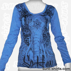 Elephant - Blue Women Long Sleeve Shirt
