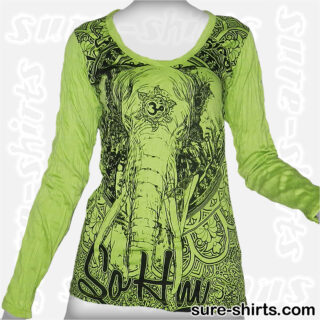 Elephant - Light Green Women Long Sleeve Shirt