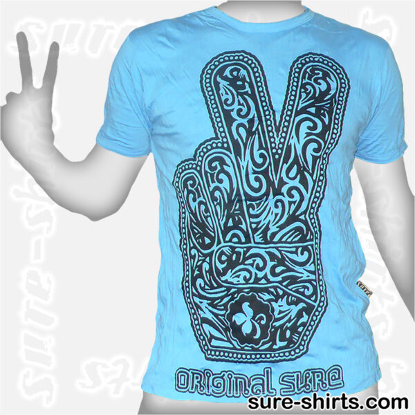 Victory / Piece Sign - Light Blue Tee size M