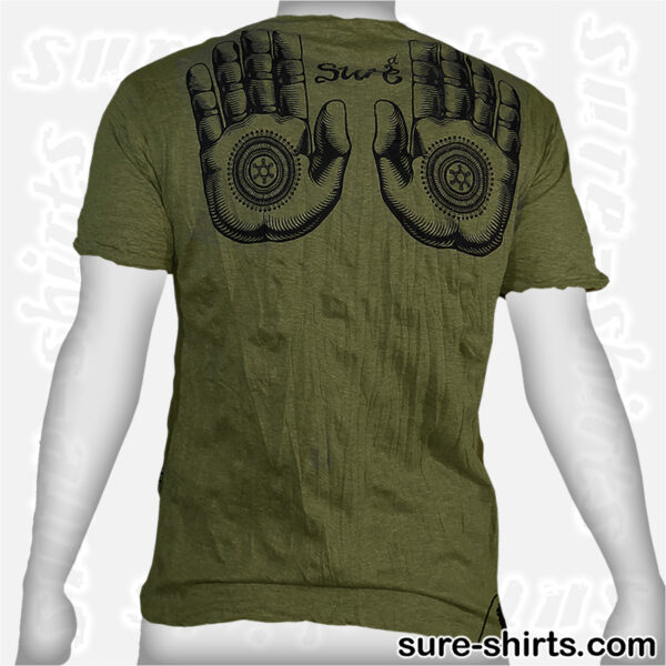 Buddha Hand Mandala - Olive Green Tee size L