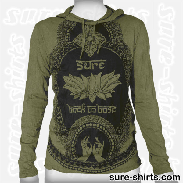 Lotus Flower - Olive Green Long Sleeve Hoodie size M