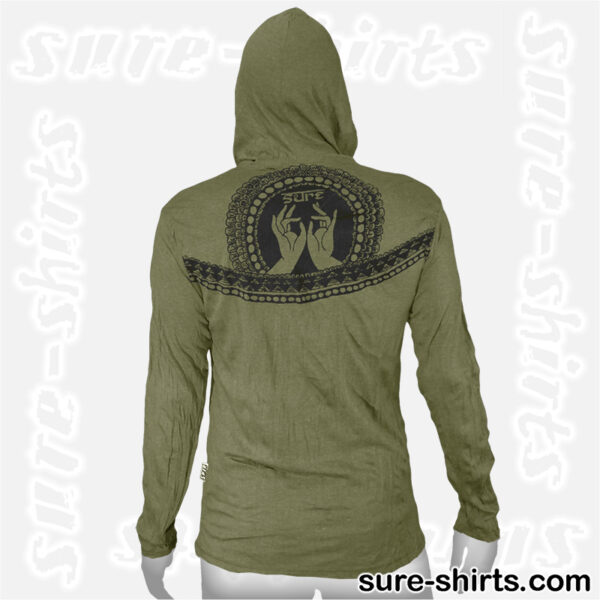 Lotus Flower - Olive Green Long Sleeve Hoodie size M