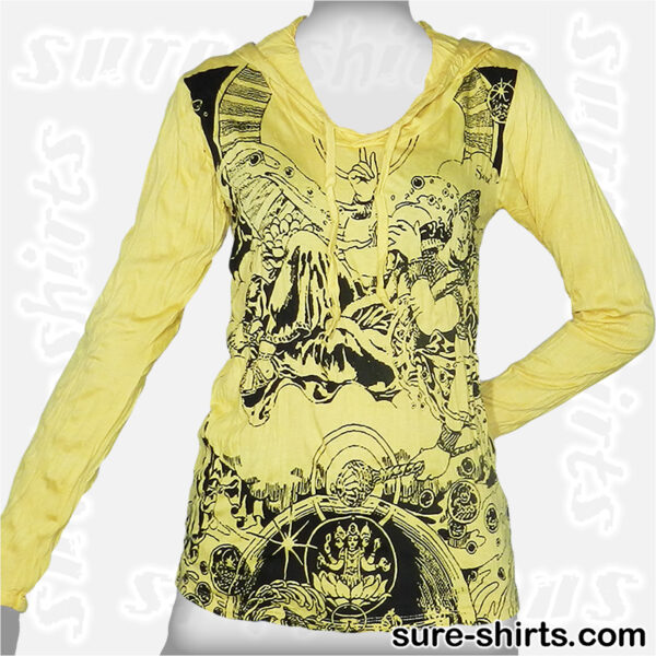 Auspicious Shiva - Yellow Women Long Sleeve Hoodie Shirt