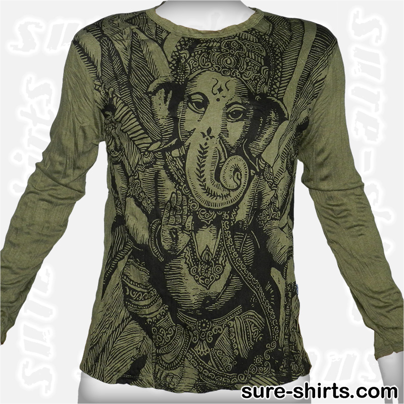 Protector Ganesha - Olive Green Long Sleeve Shirt size M