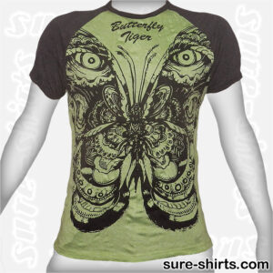 Butterfly Tiger Eyes - Light Green Tee size M