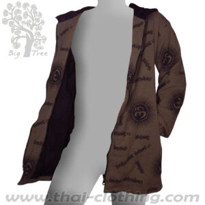 Dark Brown Cotton Hoody Coat - Om & Sanskrit - BIG TREE