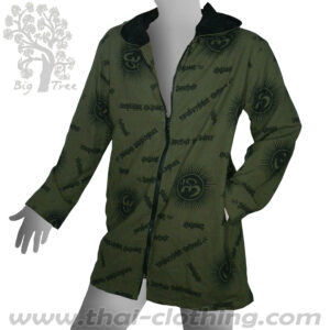 Dark Green Cotton Hoodie Coat - Om & Sanskrit - BIG TREE