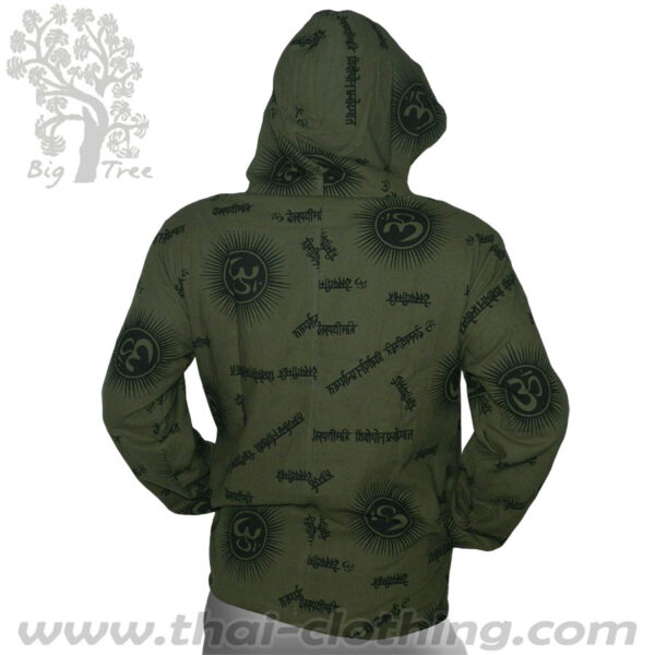 dark Green Cotton Hoody Jacket - Om & Sanskrit BIG TREE Thailand