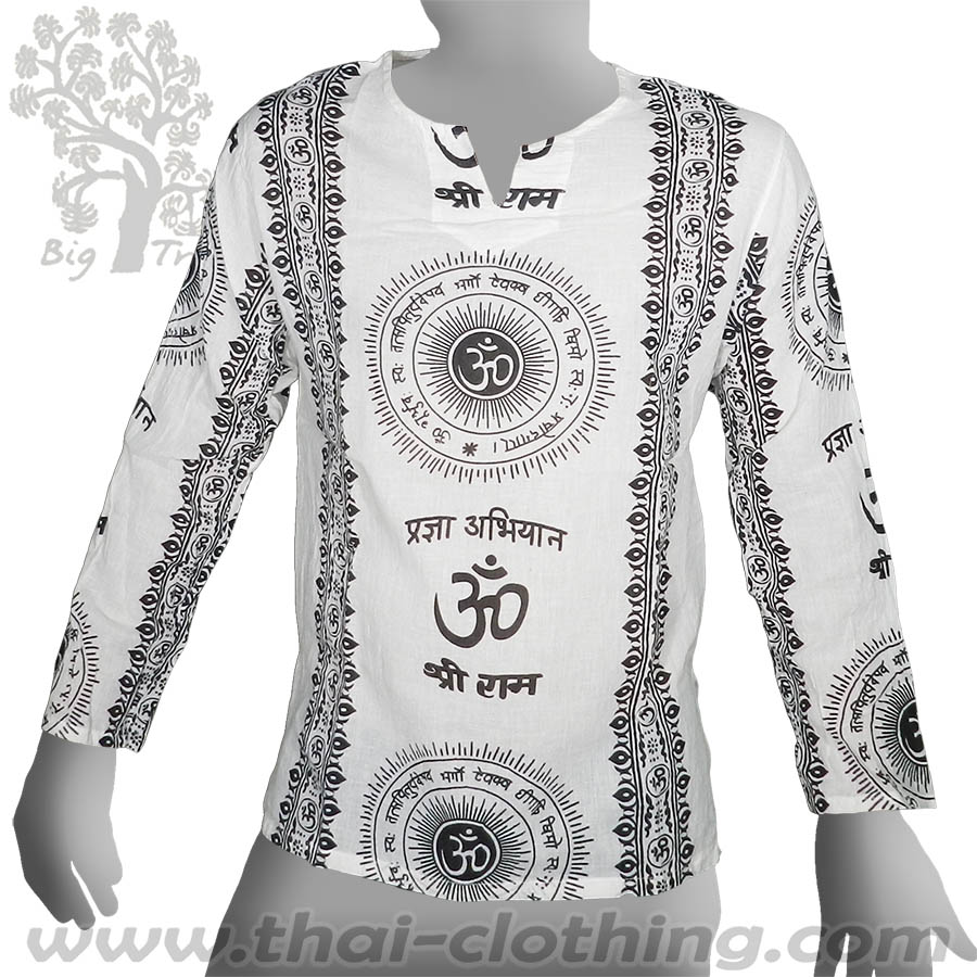 White Long Sleeve Shirt - Om Sun & Sanskrit - BIG TREE