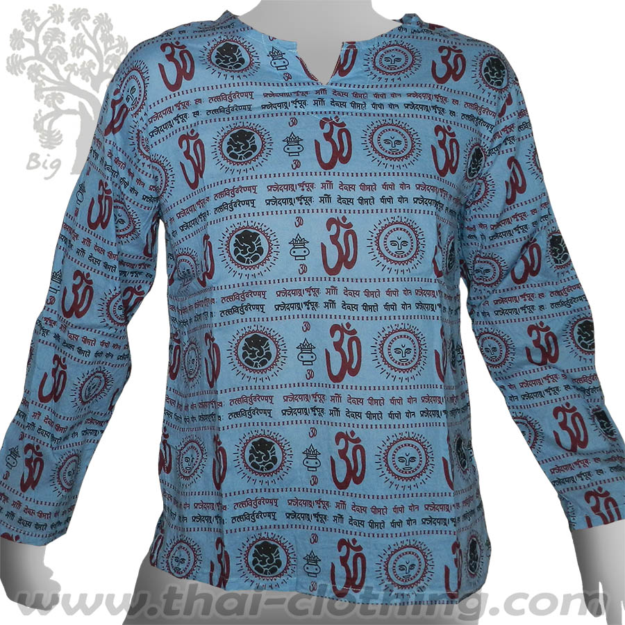 Blue Long Sleeve Shirt Om Sun Ganesha Sanskrit - BIG TREE
