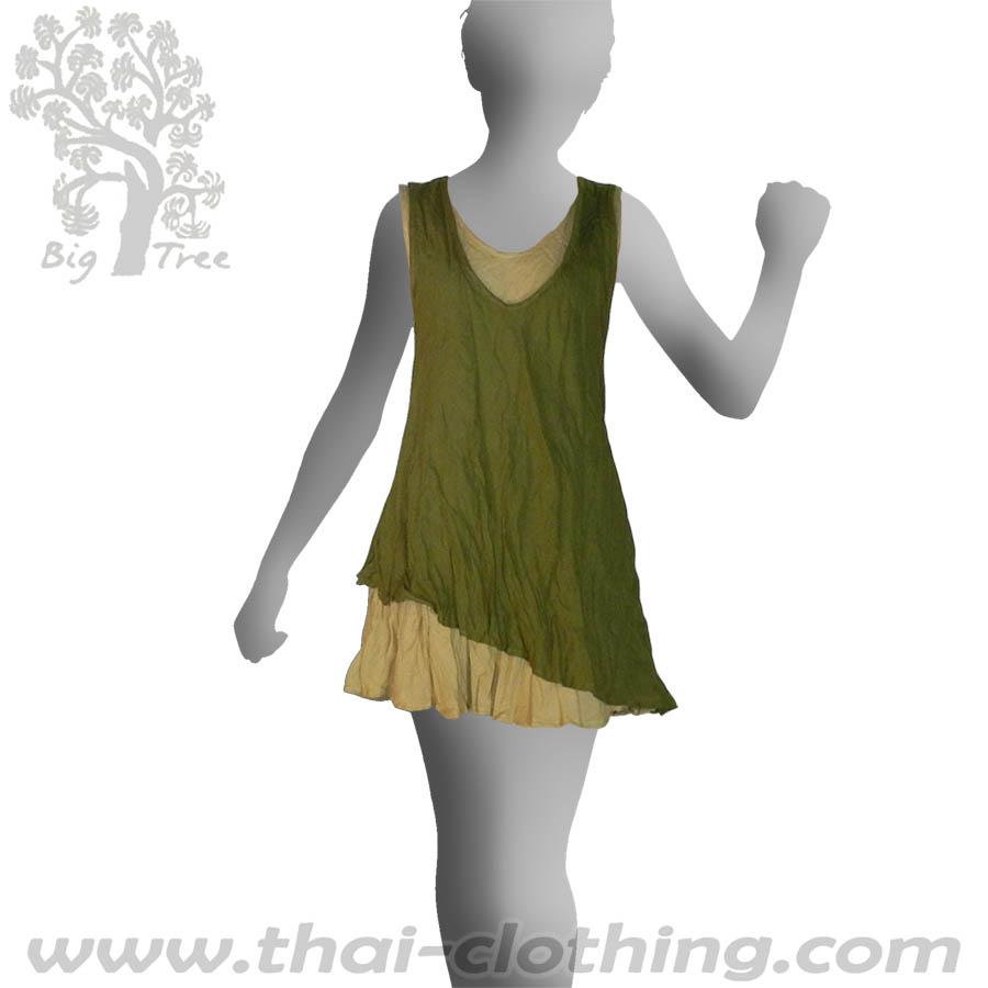 Olive Green Double Layer Dress Short - BIG TREE - Women