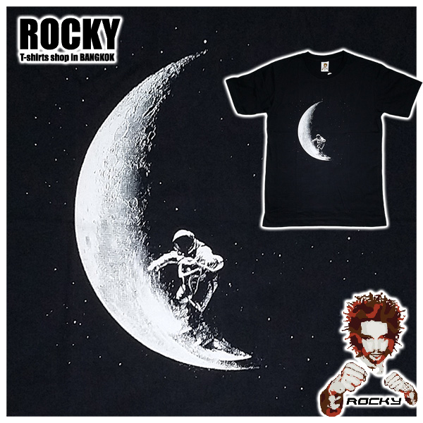 Astronaut Moon Surfer - black ROCKY T Shirt Thailand