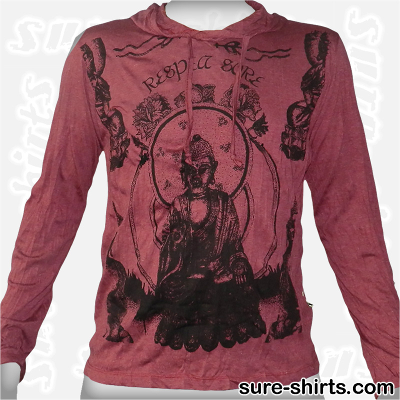 Buddha Respect - Ruby Red Long Sleeve Hoodie size L