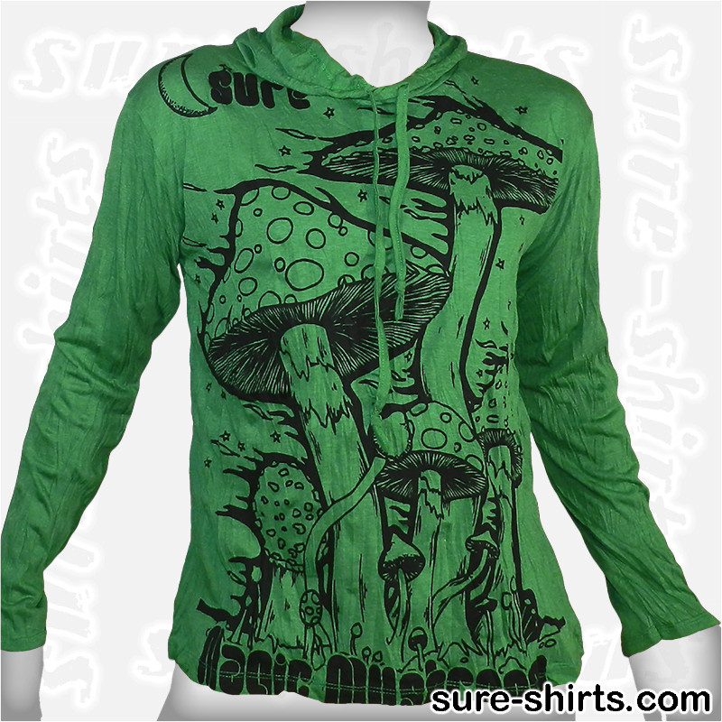 Magic Mushrooms - Green Long Sleeve Hoodie size L