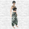 Harem Pants Dress - Aquarel Feathers - cream grey black