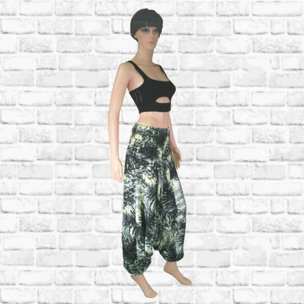 Harem Pants Dress - Aquarel Feathers - cream grey black