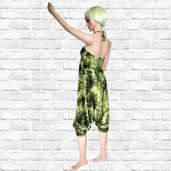 Harem Pants Dress - Aquarel Feathers - green