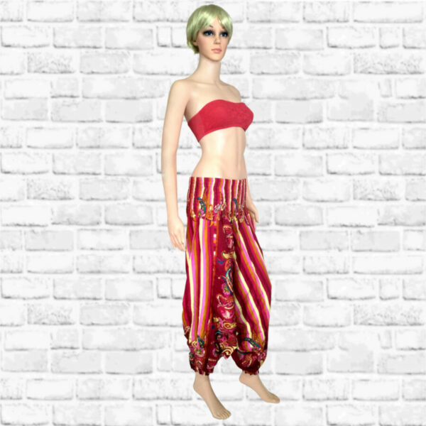 Harem Pants Dress - Stripes and Tendrils - red pink yellow