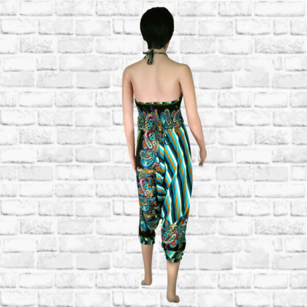 Harem Pants Dress - Stripes and Tendrils - turquoise