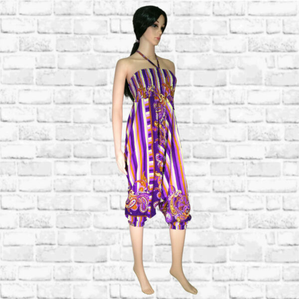 Harem Pants Dress - Stripes and Tendrils - violet purple