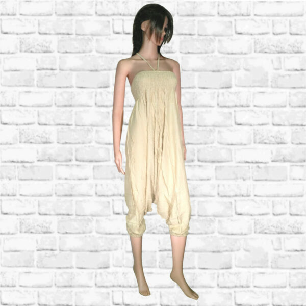 Harem Pants Dress - Stripes and Tendrils - wheat