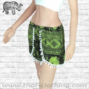 Thai Elephant Mini Shorts Pom Pom Women - Green