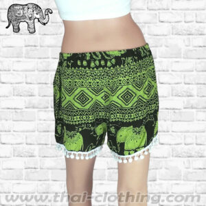 Thai Elephant Mini Shorts Pom Pom Women - Green