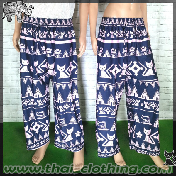 Elephant Pants / CAT Pants - Italian Silk XL - Dark Blue-Light Pink