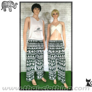 Elephant Pants / CAT Pants - Italian Silk XL - Dark Green-White
