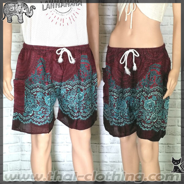 Elephant Pants Elephant Shorts Flowers - L/XL - Dark Red, Teal