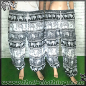 Rayon Elephant Pants - XL Extra WIDE - White-Black