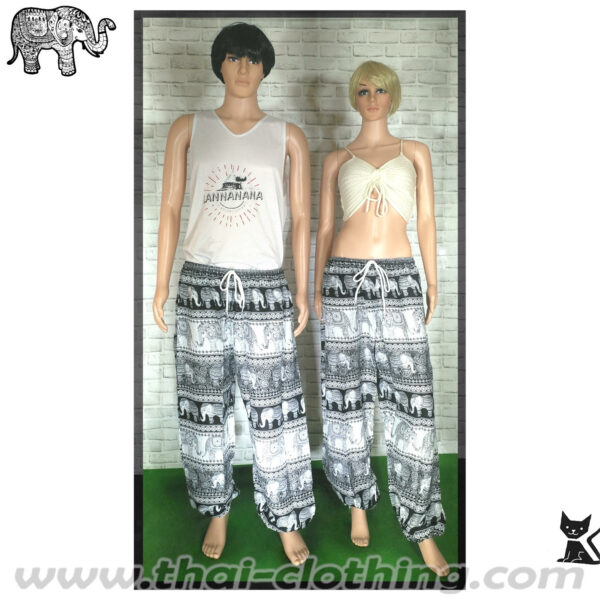 Rayon Elephant Pants - XL Extra WIDE - White-Black