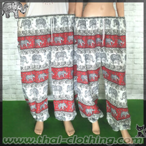 Rayon Elephant Pants - XL Extra WIDE - Red-White-Black