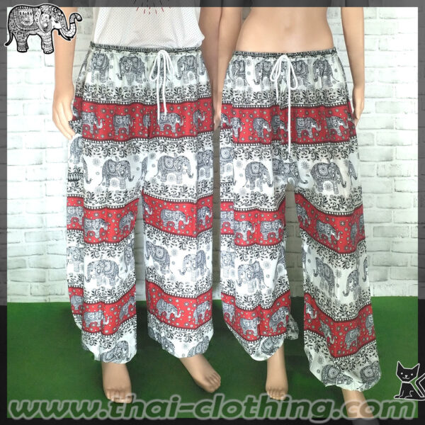 Rayon Elephant Pants - XL Extra WIDE - Red-White-Black