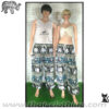 Rayon Elephant Pants - XL Extra WIDE - Turquoise-White-Black
