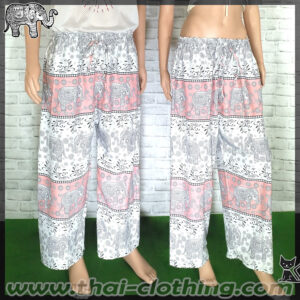 Elephant Pants - Italian Silk XL - White-Light Pink-Black
