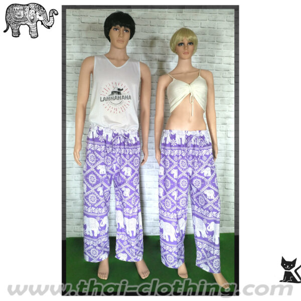 Elephant Pants - Italian Silk XL - Purple-White