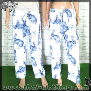 Elephant Pants / Rabbit Bunny Pants - Italian Silk (slim) - White-Blue