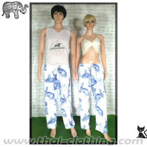 Elephant Pants / Rabbit Bunny Pants - Italian Silk (slim) - White-Blue