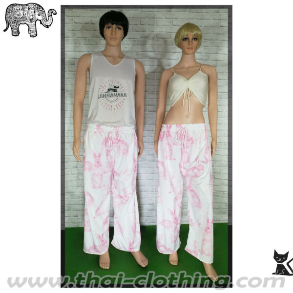 Elephant Pants / Rabbit Bunny Pants - Italian Silk XL - White-Light Pink